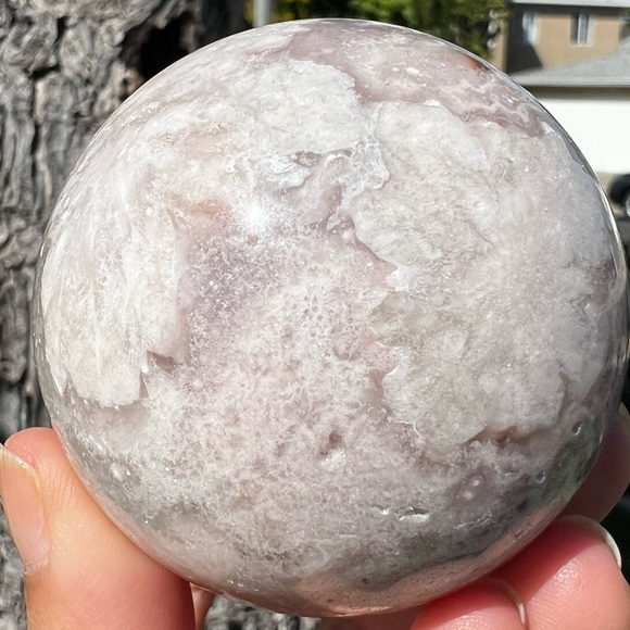 Creamy Flower Agate Sphere With Druzy - Picture 4 of 8